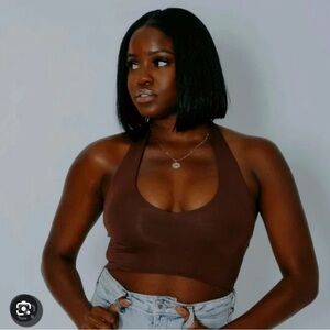 Klassy Network Brown Halter Ultra Crop